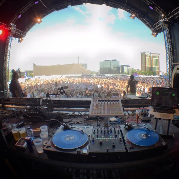 EDM DJ Booth with Big Crowds