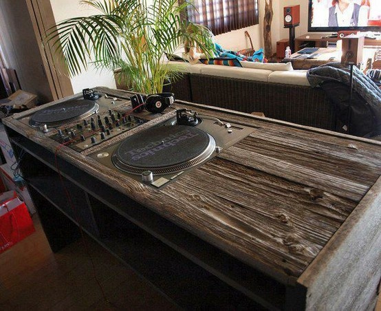 Wooden Table with Technics