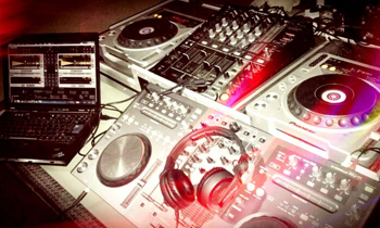 Four CDJs and Mini Laptop